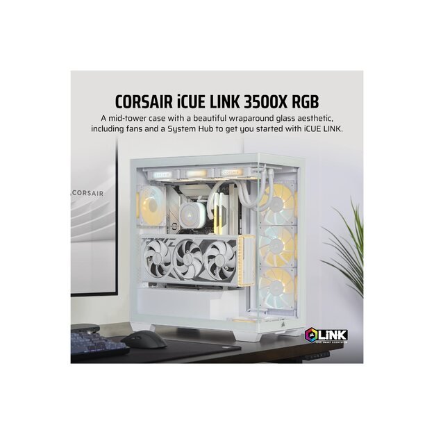 CORSAIR iCUE LINK 3500X RGB Tempered Glass Mid-Tower PC Case White