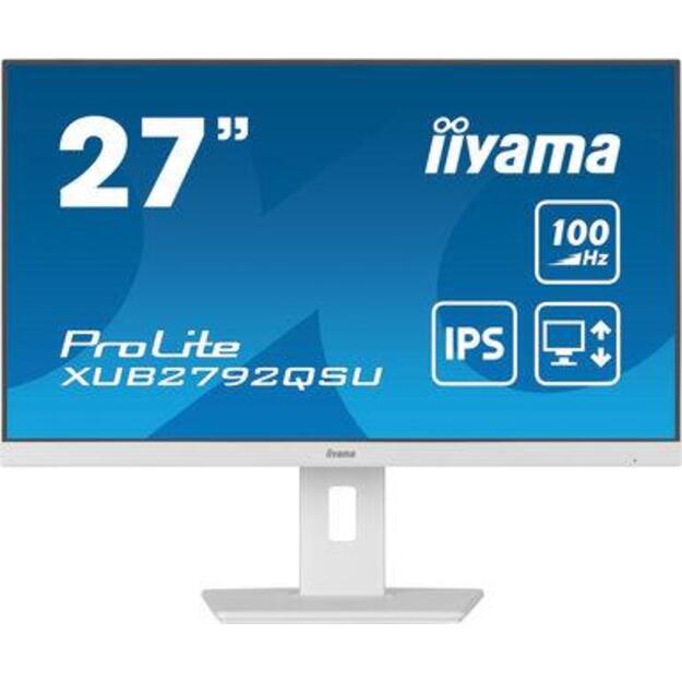 IIYAMA XUB2792QSU-W6 27inch ETE IPS 2560x1440 100Hz 250cd/m2 0.4ms HDMI DP 4xUSB 3.2 Speakers FreeSync 15cm Height Adj. White (P)