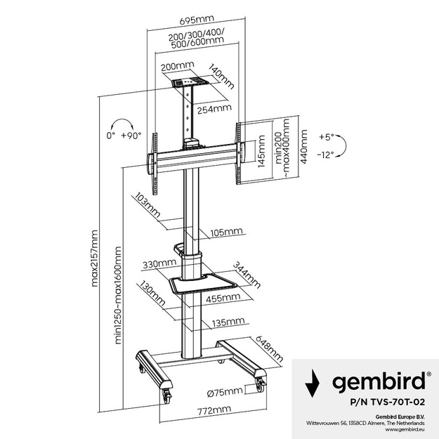 TV SET ACC FLOOR STAND 37-70 /TVS-70T-02 GEMBIRD