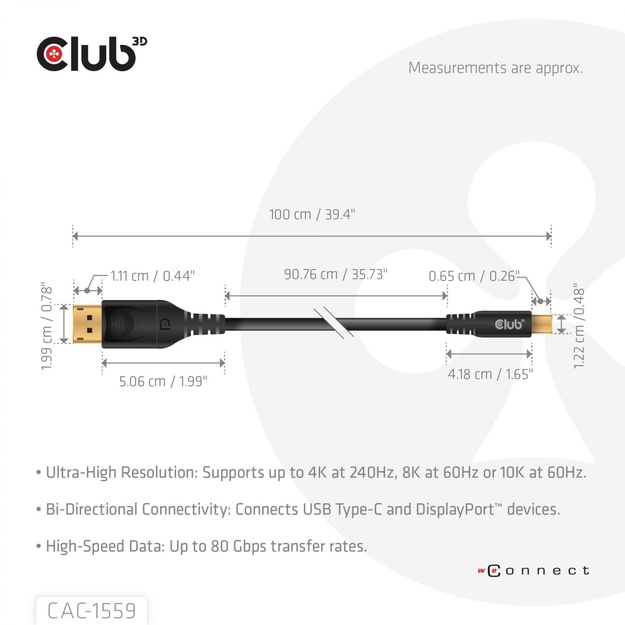 CABLE USB-C TO DP 1M/M/M CAC-1559 CLUB3D