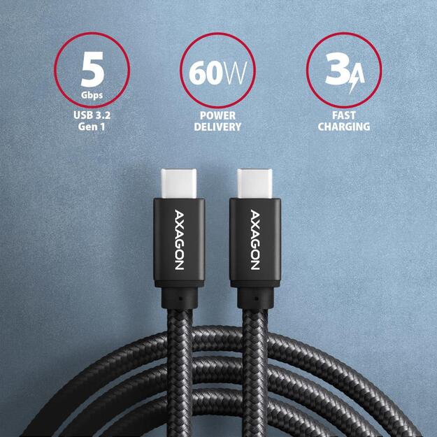 CABLE USB-C TO USB-C 1M 60W/BLACK BUCM3-CM10AB AXAGON