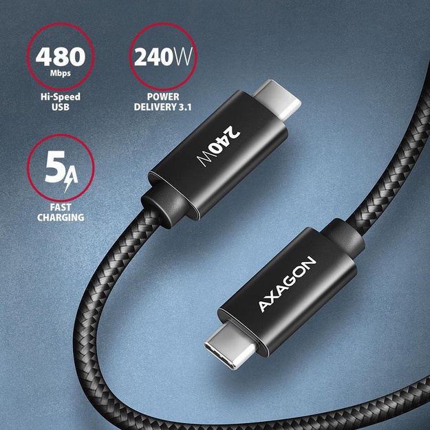 CABLE USB-C TO USB-C 1.5M 240W/BRAID BLK BUCM2-CM15AB AXAGON