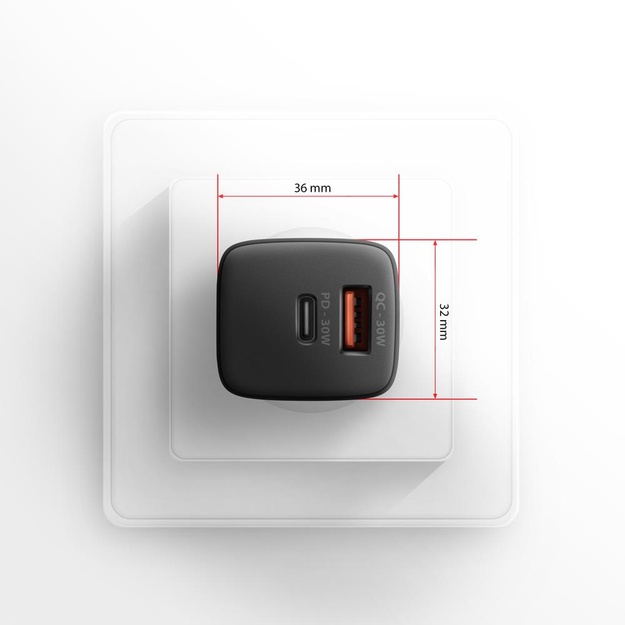 MOBILE CHARGER WALL USB 30W/2PORT BLACK ACU-PQ30 AXAGON