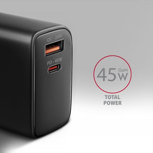 MOBILE CHARGER WALL USB 45W/GAN 2PORT ACU-PQ45 AXAGON