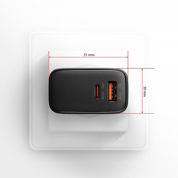 MOBILE CHARGER WALL USB 45W/GAN 2PORT ACU-PQ45 AXAGON