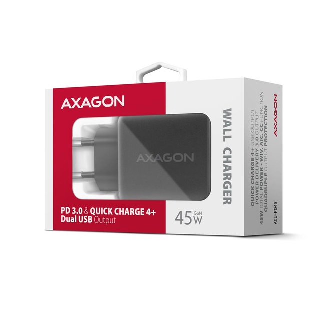 MOBILE CHARGER WALL USB 45W/GAN 2PORT ACU-PQ45 AXAGON