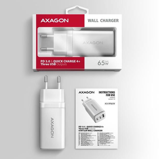 MOBILE CHARGER WALL USB 65W/GAN 3PORT ACU-DPQ65W AXAGON