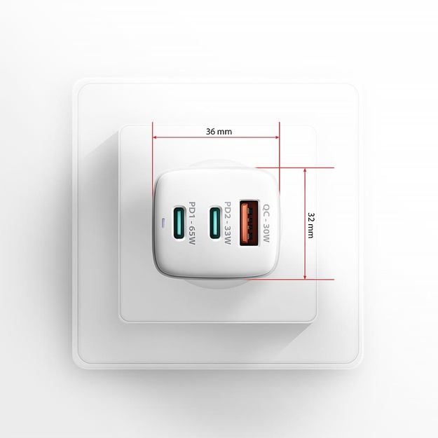 MOBILE CHARGER WALL USB 65W/GAN 3PORT ACU-DPQ65W AXAGON