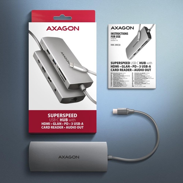 I/O HUB USB-C 9IN1 5GBPS/0.2M HMC-8HLSA AXAGON