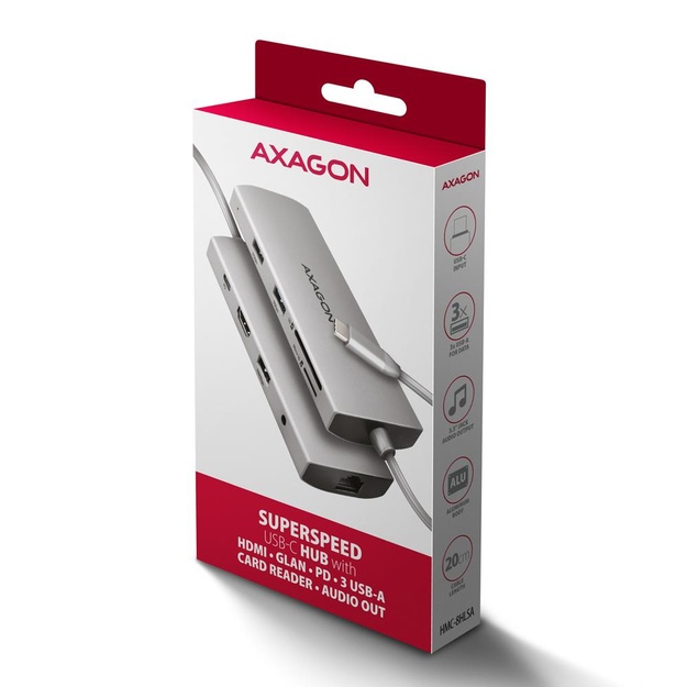 I/O HUB USB-C 9IN1 5GBPS/0.2M HMC-8HLSA AXAGON