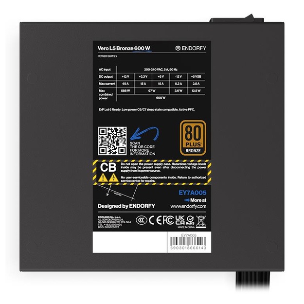 CASE PSU ATX 600W/VERO L5 BRONZE EY7A005 ENDORFY