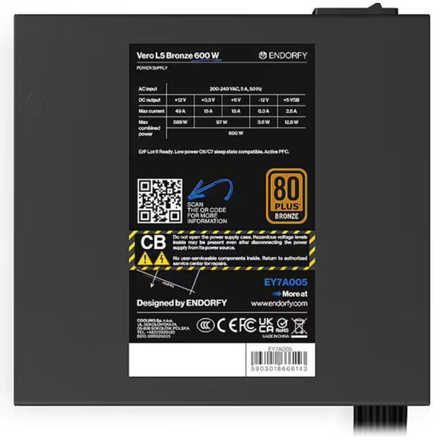 CASE PSU ATX 600W/VERO L5 BRONZE EY7A005 ENDORFY 5