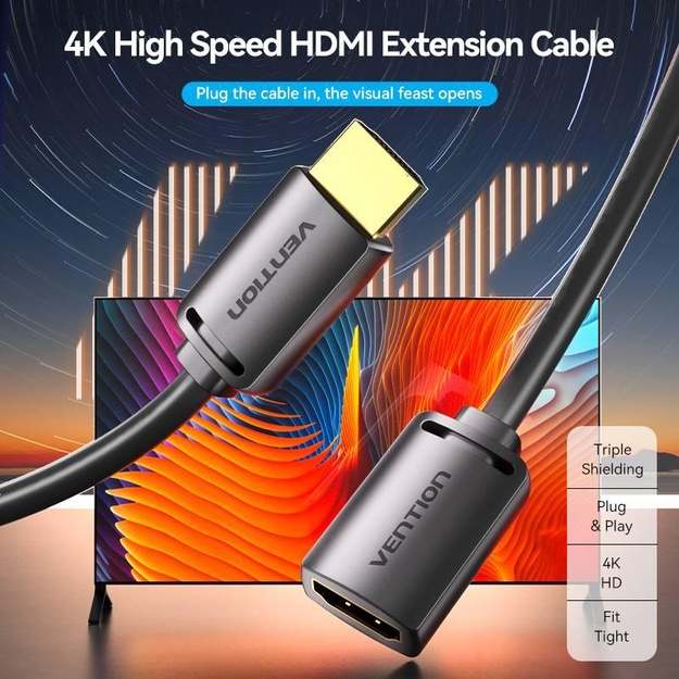CABLE HDMI MALE/FEMALE 4K/0.5M BLACK AHCBD VENTION