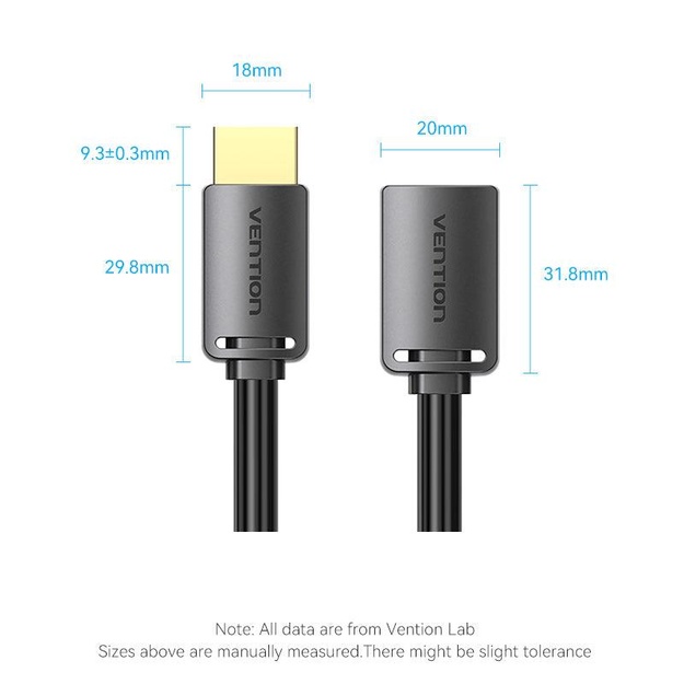 CABLE HDMI MALE/FEMALE 4K/0.5M BLACK AHCBD VENTION