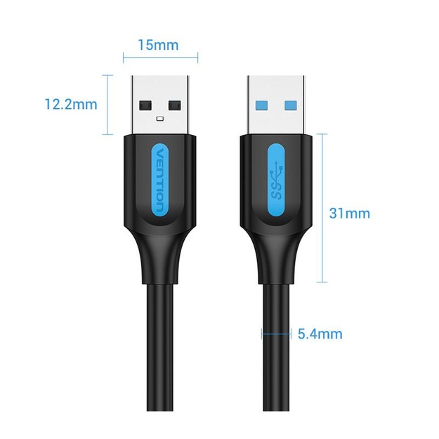 CABLE USB3.0 MALE TO MALE/1.5M BLACK CONBG VENTION