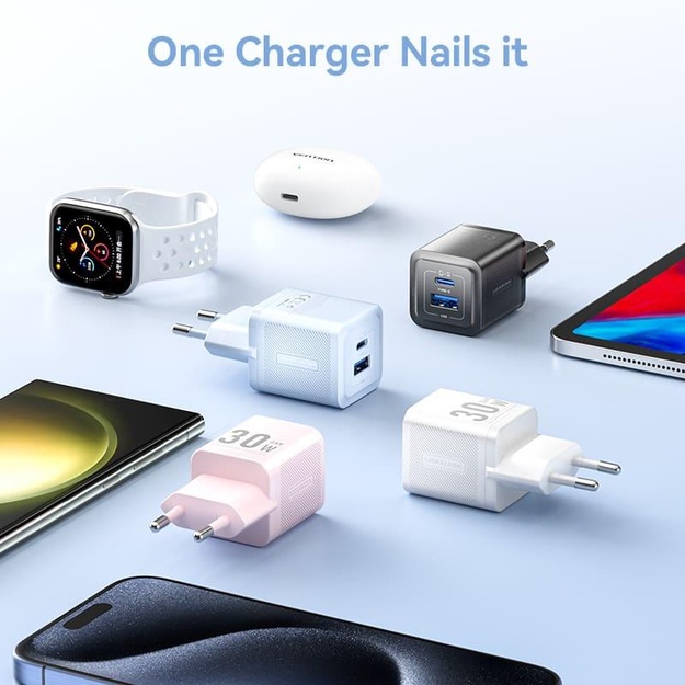 MOBILE CHARGER WALL 30W USB-C/2P BLACK FEQB0-EU VENTION