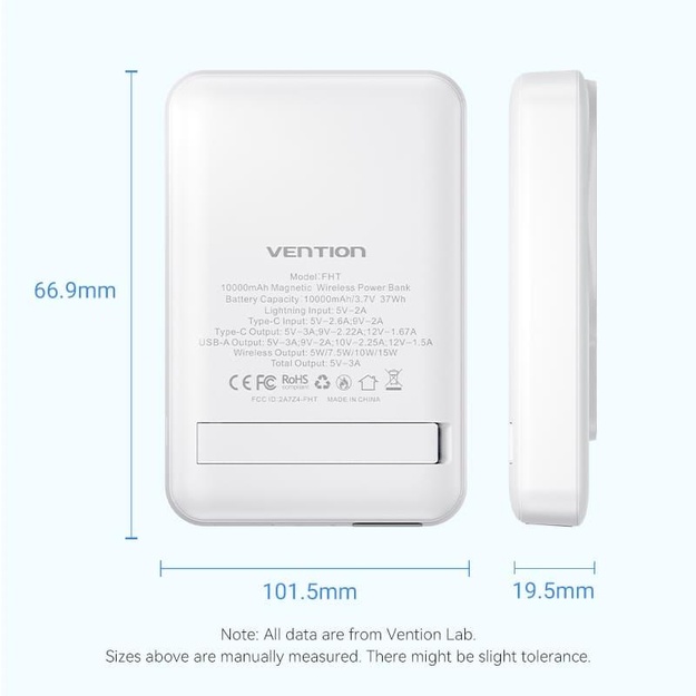 POWER BANK WRL 10000MAH 22.5W/MAGNETIC WHITE FHTW0 VENTION