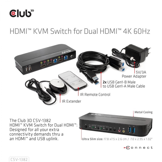 VIDEO SWITCH KVM HDMI 2PORT/CSV-1382 CLUB3D