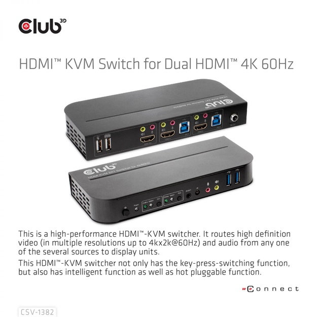 VIDEO SWITCH KVM HDMI 2PORT/CSV-1382 CLUB3D