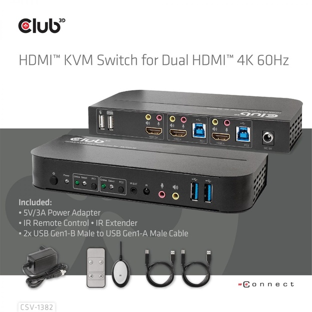 VIDEO SWITCH KVM HDMI 2PORT/CSV-1382 CLUB3D