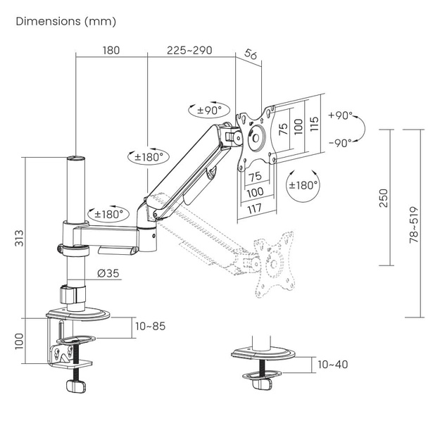 DISPLAY ACC MOUNTING ARM/17-32  MA-DA1P-02 GEMBIRD