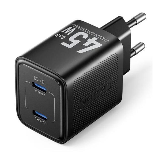 MOBILE CHARGER WALL 45W USB-C/2P BLACK FEFB0-EU VENTION