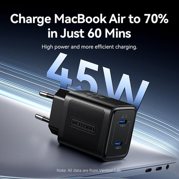 MOBILE CHARGER WALL 45W USB-C/2P BLACK FEFB0-EU VENTION