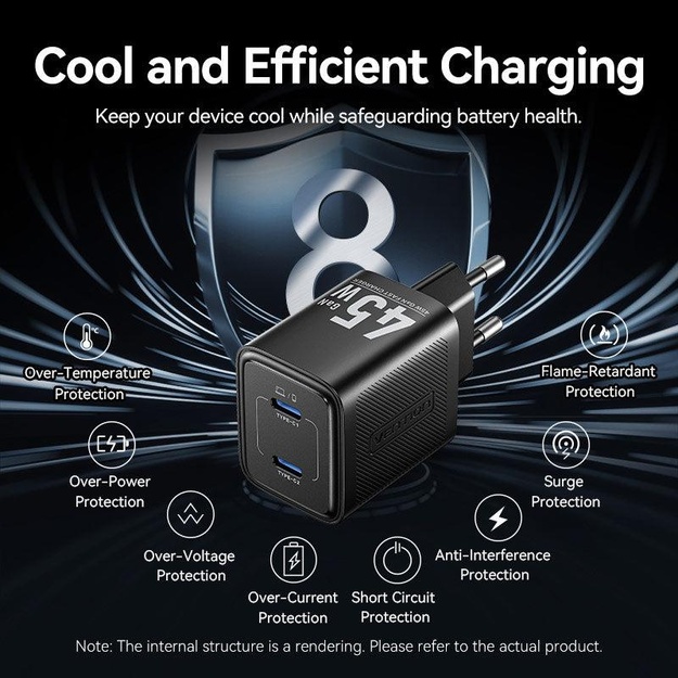 MOBILE CHARGER WALL 45W USB-C/2P BLACK FEFB0-EU VENTION