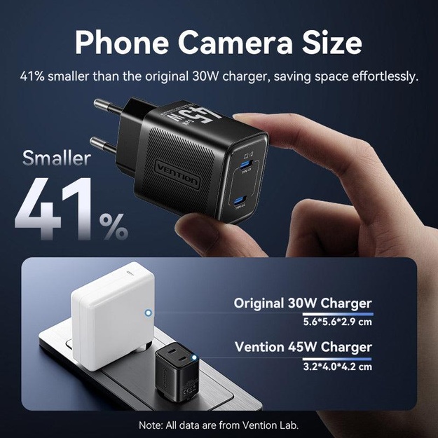 MOBILE CHARGER WALL 45W USB-C/2P BLACK FEFB0-EU VENTION
