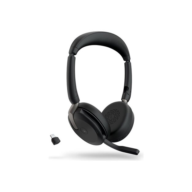 JABRA Evolve2 65 Flex MS Stereo Headset on-ear Bluetooth wireless active noise cancelling USB-A black w/wireless charge pad MS T