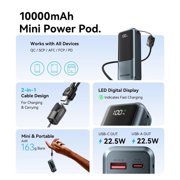 POWER BANK WRL 10000MAH 22.5W/FKOH0 VENTION