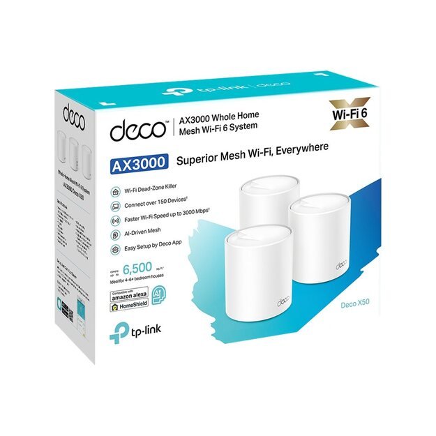 Namų bevielio Mesh tinklo sistema TP-LINK 3-pack 2900Mbps Wi-Fi 6 3x10/100/1000M antennas 2 DECOX50(3-PACK)