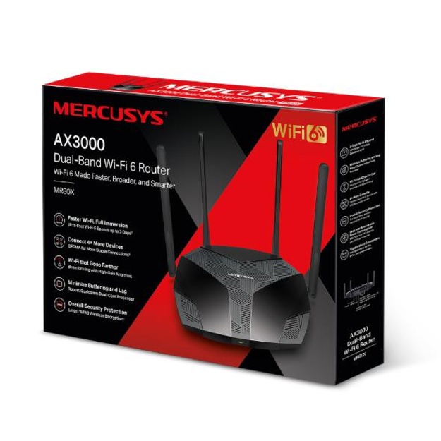 Maršrutizatorius |MERCUSYS|IEEE 802.11a|IEEE 802.11b|IEEE 802.11g|IEEE 802.11n|IEEE 802.11ac|IEEE 802.11ax|MR80X