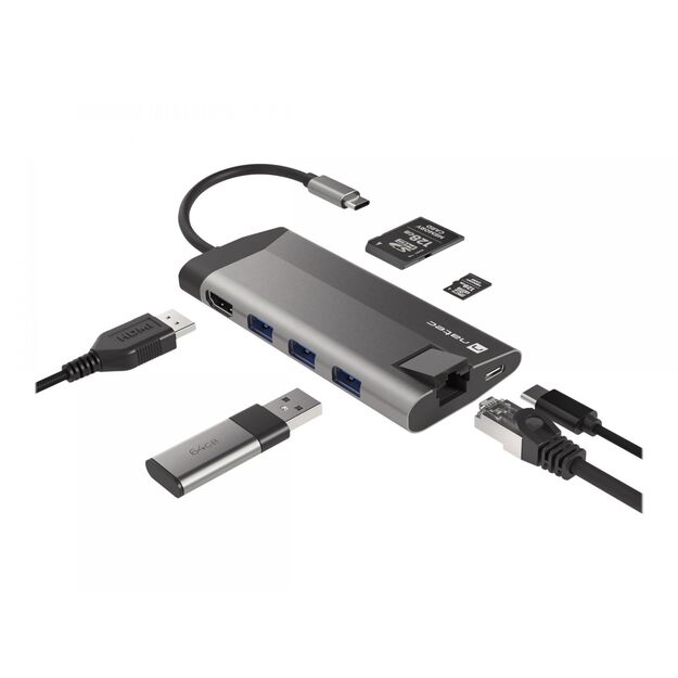 NATEC multiport Fowler Plus USB-C->HUB USB 3.0 3x HDMI 4K USB-C PD RJ45 SD Micro SD