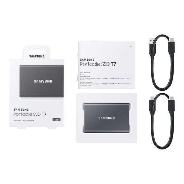 Išorinis kietasis diskas SSD SAMSUNG T7 1TB extern USB 3.2 Gen 2 indigo titan grey