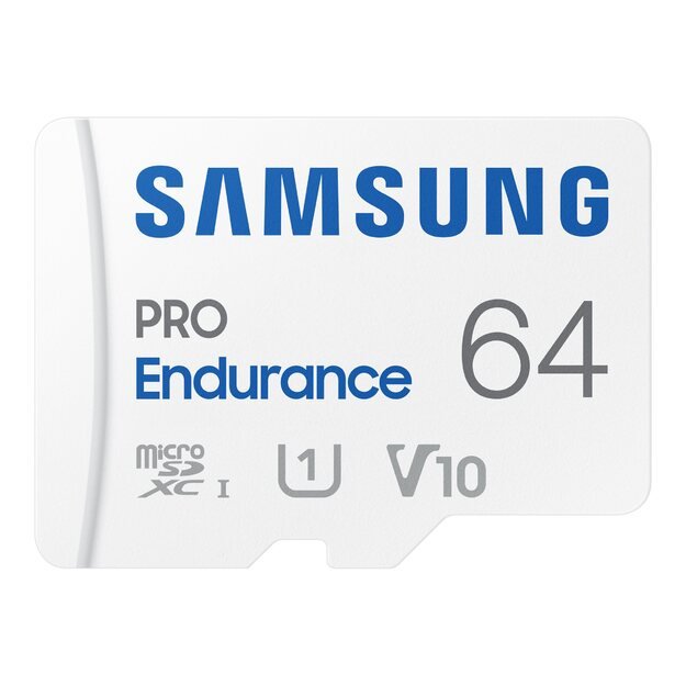 Atminties kortelė su adapteriu SAMSUNG PRO Endurance microSD Class10 64GB incl adapter R100/W30 up to 35040 hours