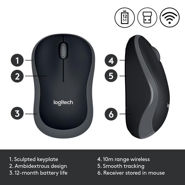 Kompiuterinė pelė belaidė OPTICAL WRL M185/GREY 910-002238 LOGITECH