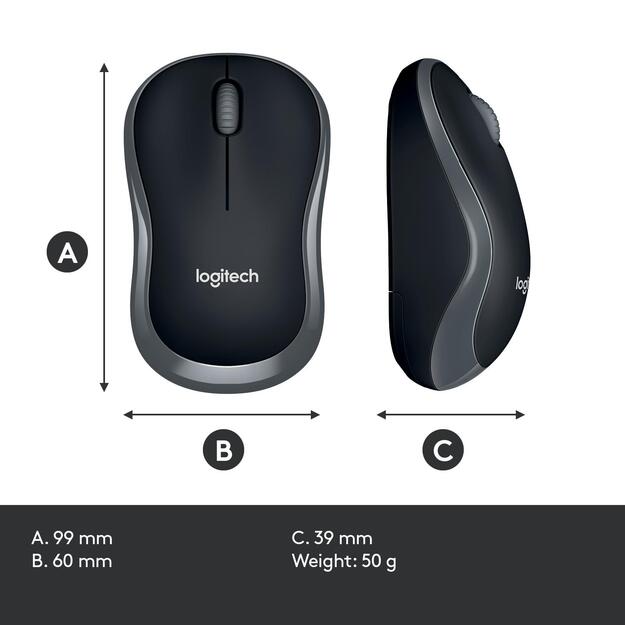 Kompiuterinė pelė belaidė OPTICAL WRL M185/GREY 910-002238 LOGITECH