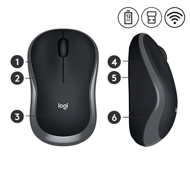 Kompiuterinė pelė belaidė OPTICAL WRL M185/GREY 910-002238 LOGITECH