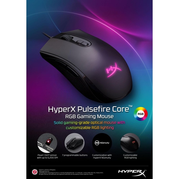 Kompiuterinė pelė laidinė MOUSE USB OPTICAL PULSEFIRE/CORE HX-MC004B HYPERX