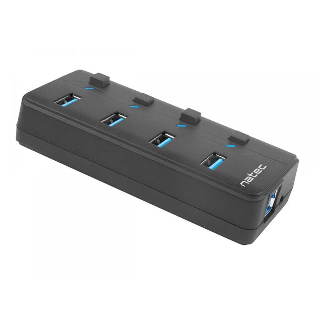 NATEC NHU-1557 Natec Hub USB 3.0 Mantis2, 4-ports on/off with AC Adapter, Black