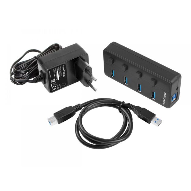 NATEC NHU-1557 Natec Hub USB 3.0 Mantis2, 4-ports on/off with AC Adapter, Black