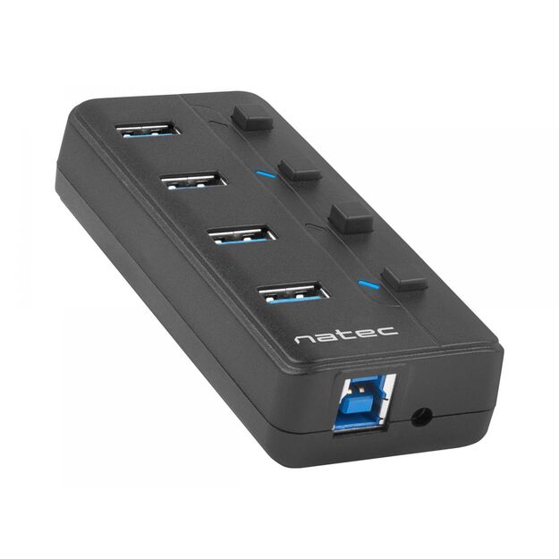 NATEC NHU-1557 Natec Hub USB 3.0 Mantis2, 4-ports on/off with AC Adapter, Black
