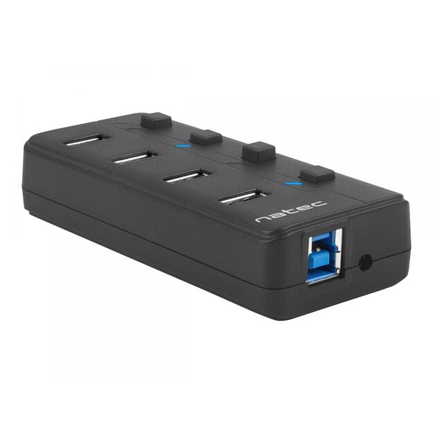 NATEC NHU-1557 Natec Hub USB 3.0 Mantis2, 4-ports on/off with AC Adapter, Black