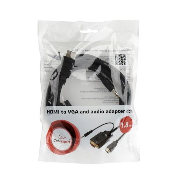 Vaizdo kabelis HDMI-VGA +3.5MM/1.8M A-HDMI-VGA-03-6 GEMBIRD