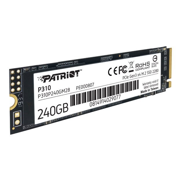 Kietasis diskas (SSD) vidinis PATRIOT P310 240GB M2 2280 PCIe SSD NVME 27