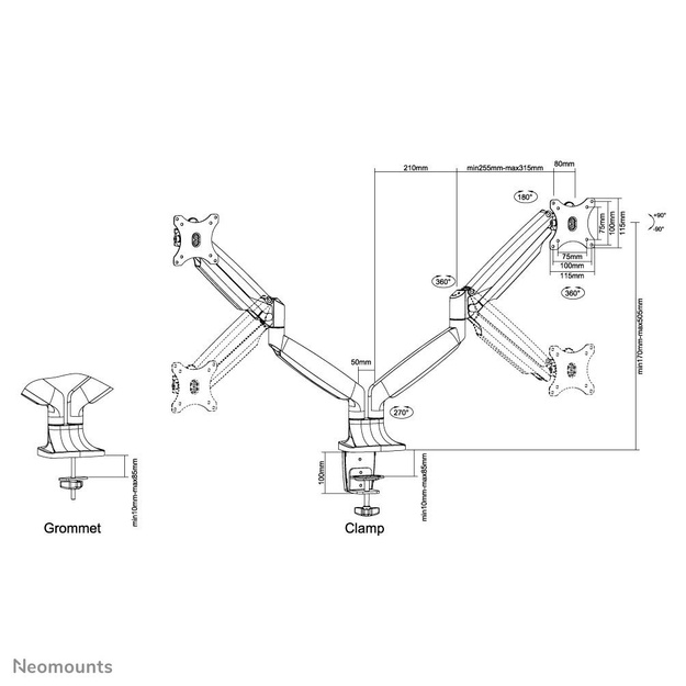 MONITOR ACC DESK MOUNT/10-32  NM-D750DWHITE NEOMOUNTS