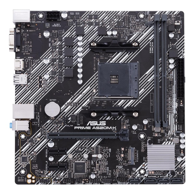 Mainboard|ASUS|AMD A520|SAM4|MicroATX|2xPCI-Express 3.0 1x|1xPCI-Express 3.0 16x|1xM.2|Memory DDR4|Memory slots 2|1x15pin D-sub|1xHDMI|2xUSB 2.0|4xUSB 3.2 type B|1xPS/2|3xStereo jack 3.5mm|1xRJ45|PRIMEA520M-K