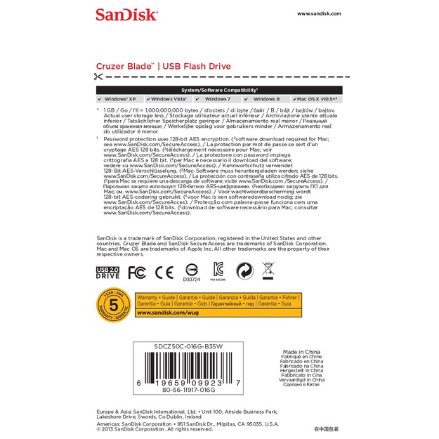 MEMORY DRIVE FLASH USB2 16GB/SDCZ50C-016G-B35W SANDISK
