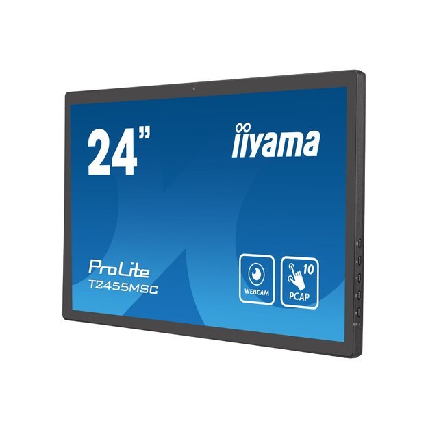 IIYAMA T2455MSC-B1 24inch IPS 1920x1080 Bonded PCAP 10P Touch Flat Bezel Free Glass Front 350cd/m2 HDMI Displayport USB 3.0-Hub